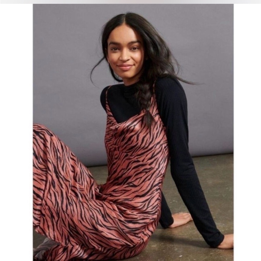 Anthropologie, Elyse Animal Print Bias Slip Dress